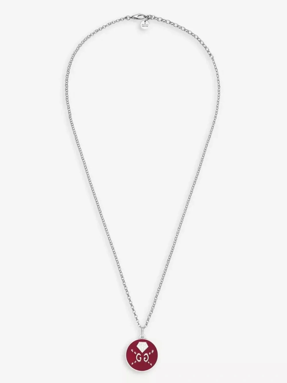 Gucci Ghost Logo Diamond Motif Pendant Sterling Silver 925 Enamel Necklace